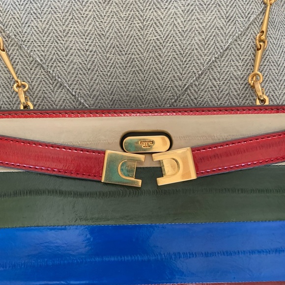 Tory Burch Colorblock Patchwork Eel Leather Lee Radziwill Shoulder Bag NWT - Picture 12 of 16